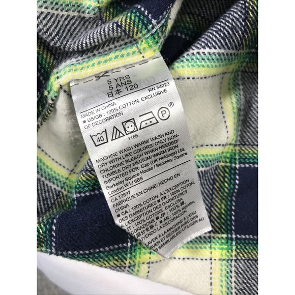 Gap Kids Boys Blue Yellow White Green Plaid Cotton Button Down Shirt 5 Years - Picture 6 of 7